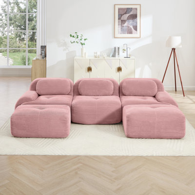 U-Shaped Modular Sofa With Premium Corduroy Fabric, No Assembly, Anti-Slip Design, Pet-Friendly, Extra-Wide Curved Armrests, And 32D High-Resilience Sponge