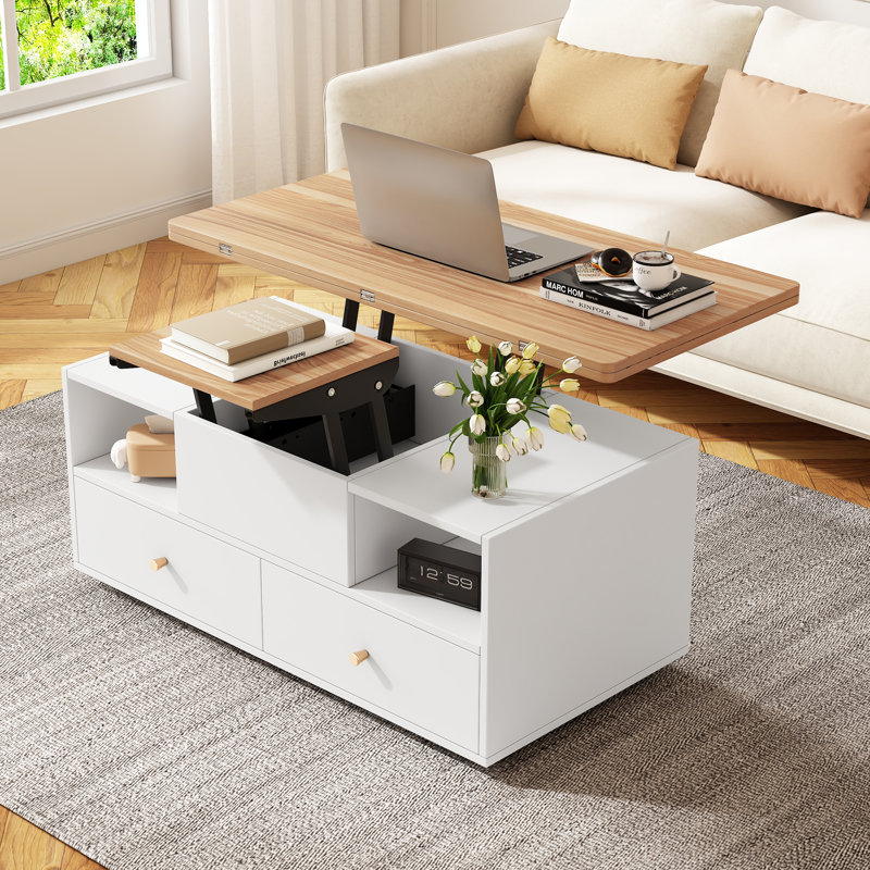 Lift Top Pedestal Coffee Table with Storage, Natural