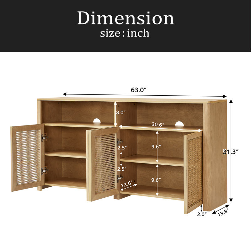 Armoire buffet 63 po Mid-Century, Naturel