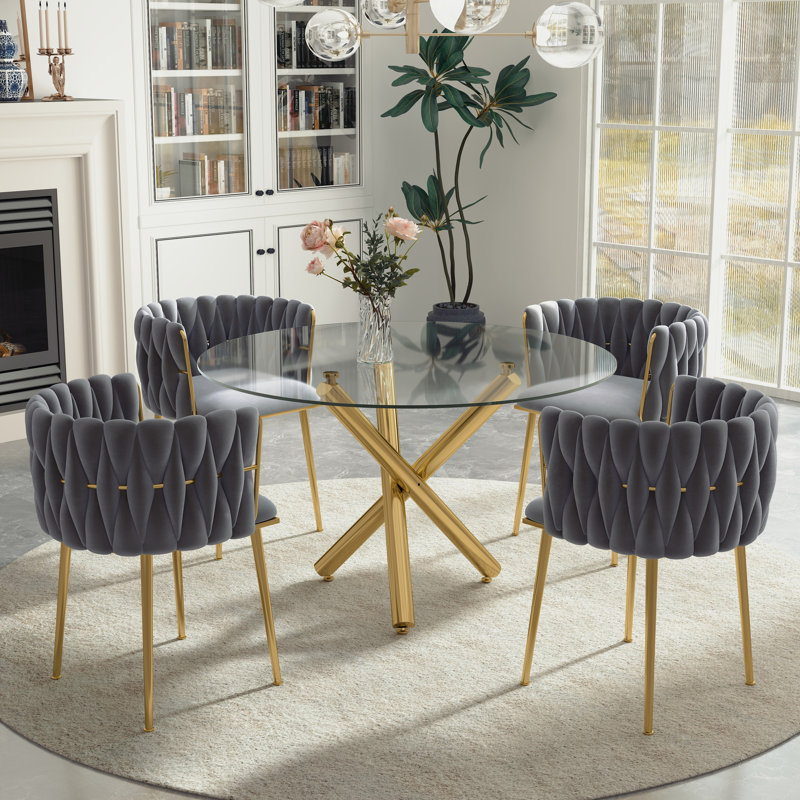 Ensemble de salle à manger Raykwan, H 29,5 po x L 47,24 po x l 47,24 po, Gris, Or