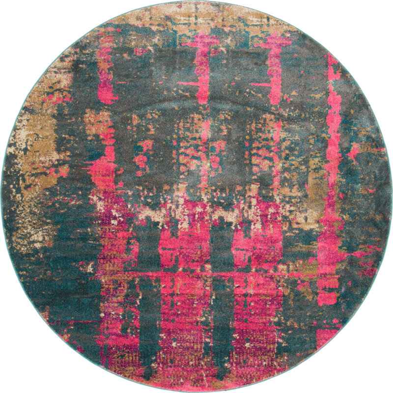 Tapis abstrait rose, Rond 8 pi