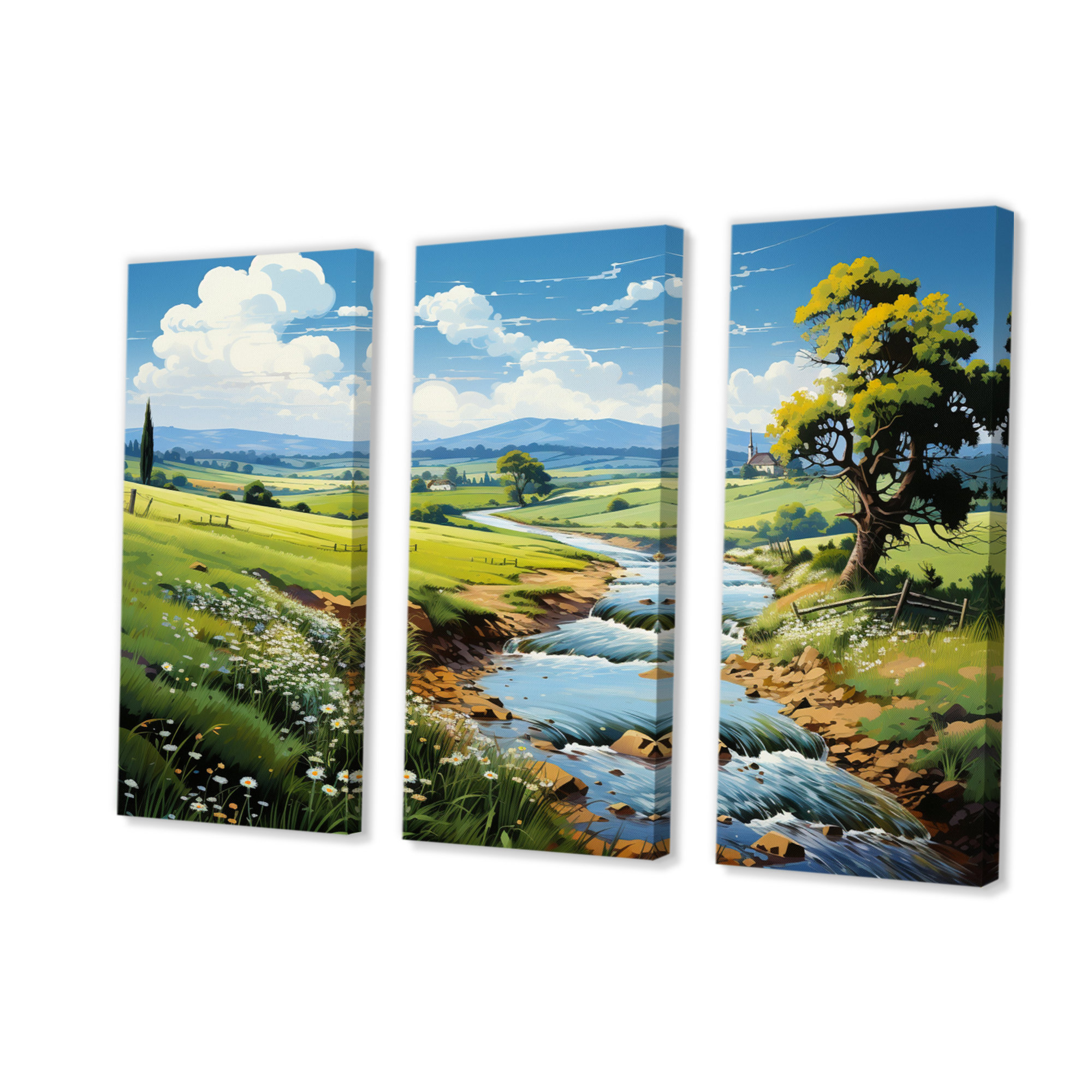 Winston Porter Countryside River Reflections I On Canvas 3 Pieces Print ...
