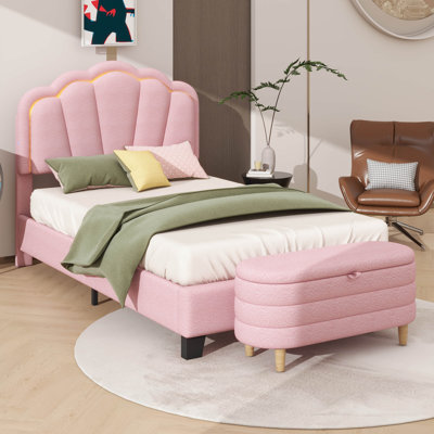 Floral LED Platform Bed With Integrated Light Strip Accents
