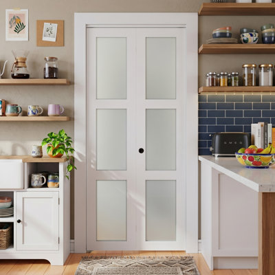 78" Frosted Glass Bi-fold Door with Installation Hardware Kit for 80" Door Opening Height