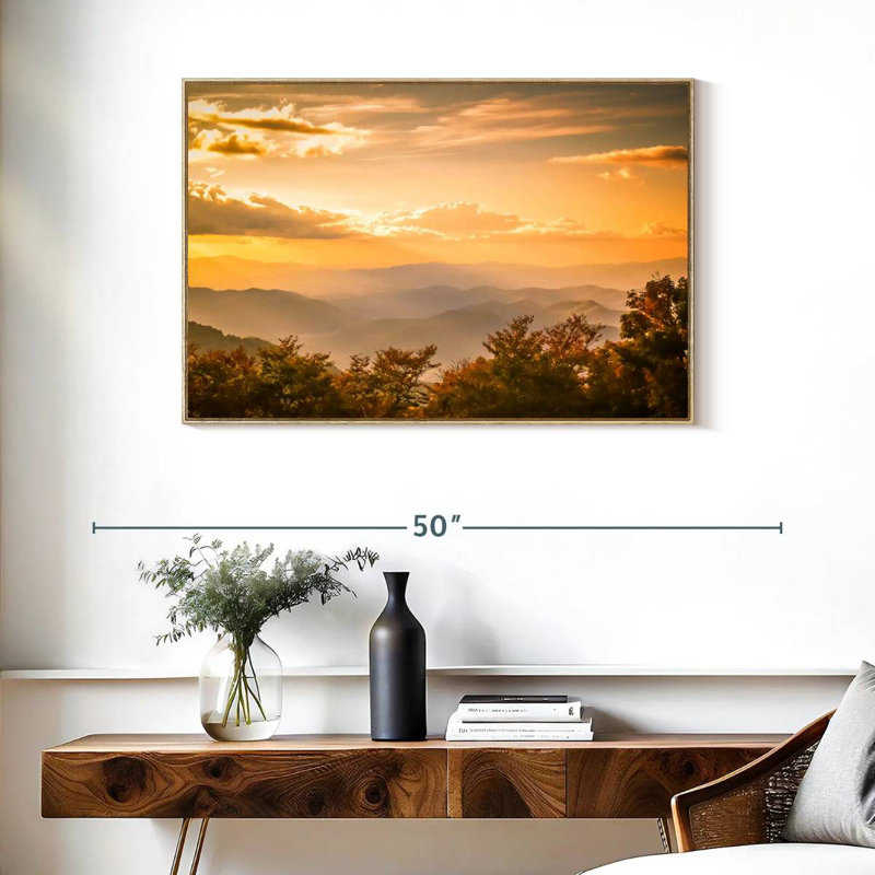Blue Ridge au lever du soleil, Cadre flottant en bois naturel, 37 po x 25 po
