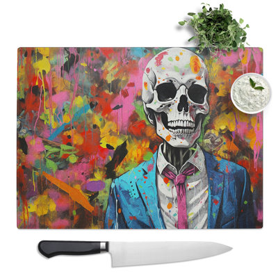 Skeleton in a Suit Abstract No.3  Glass Chopping Board