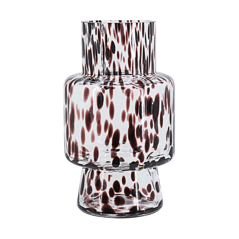 Vase décoratif en verre transparent avec des taches ambrées artistiques, parfait pour un décor moderne et élégant