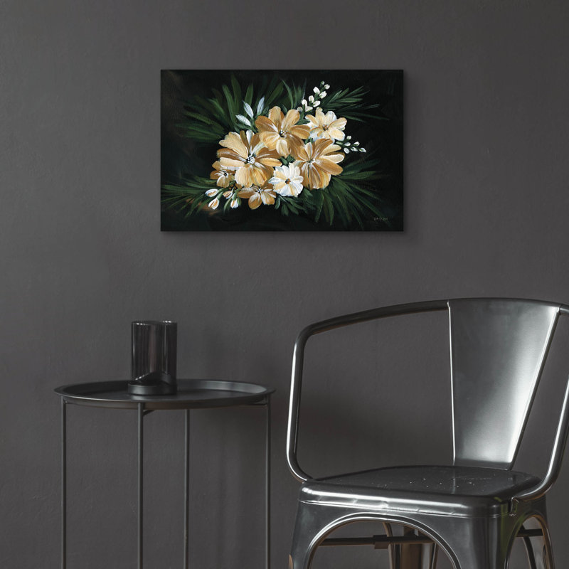 Art mural en verre «Moody Golden Florals» par Yvette St. Amant, H 16 po x l 24 po x P 0,2 po