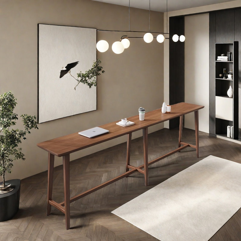 Household solid wood bar table, 41.30" H x 94.40" W x 15.70" D