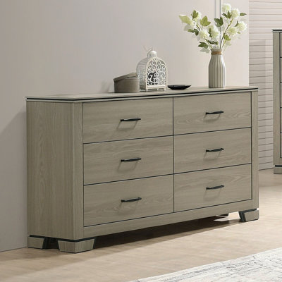 Mobilier de chambre à coucher moderne et élégant à 6 tiroirs avec commode de rangement à finition grise 1 pièce