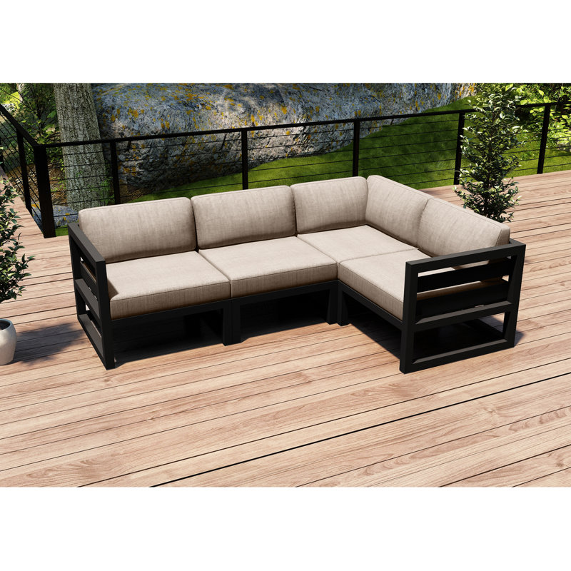 Avion 4 Piece Sectional Set, Canvas Flax Sunbrella® Canvas, Slate