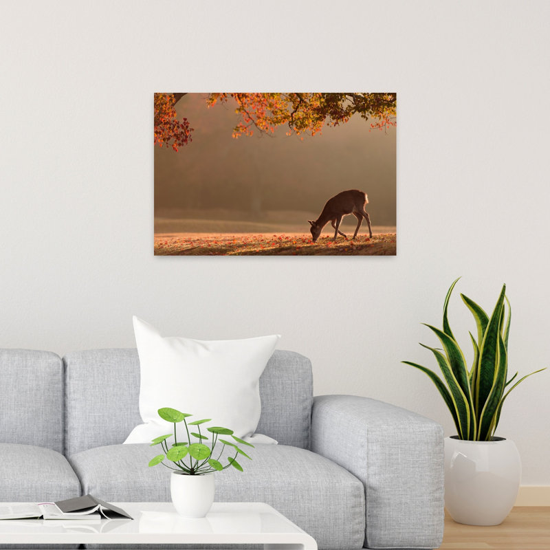 Deer In Autumn Peaceful Serene Tranquil Deer Autumn Forest Wall Art Print 1 Piece Wrapped Canvas Wall Art