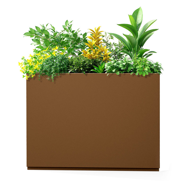 Large Rectangular Planter - Metal Rectangular Planter Box with Drainage Holes for Indoor and Outdoor Use, Brown
