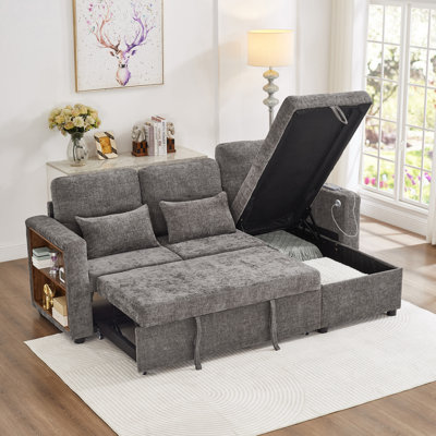 L-Shaped Sleeper Sofa 3-in-1 Convertible Chenille Sectional Sofa Bed with Reversible Storage Chaise