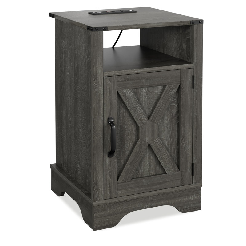 Farmhouse Nightstand With Charging Station, Gray