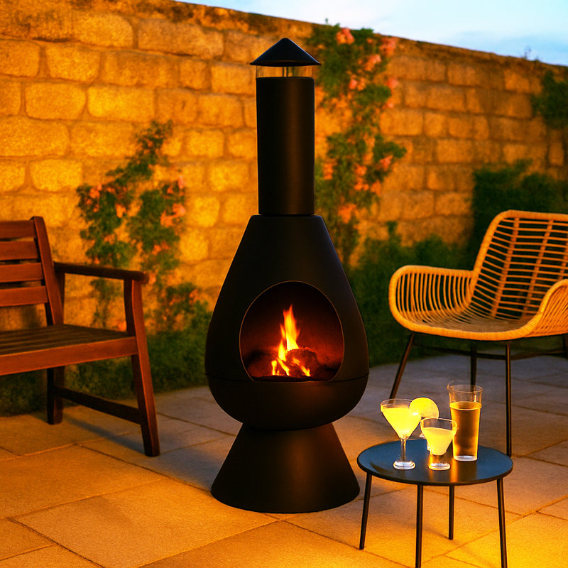 Oval Steel Wood Burning Smokeless Chimnea, Black