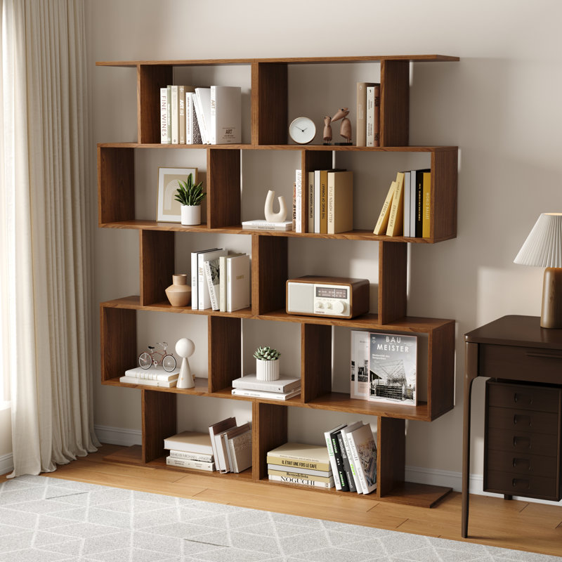 Bibliothèque géométrique à 5 niveaux, ensemble de 2 tablettes en forme de S, 62,6 po de hauteur, diviseur de pièce, présentoir décoratif