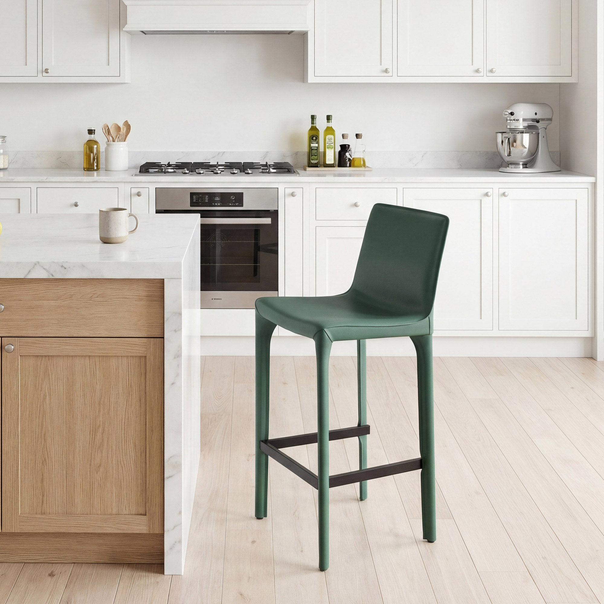 Vannes Vegan Leather Barstool, 3, Green