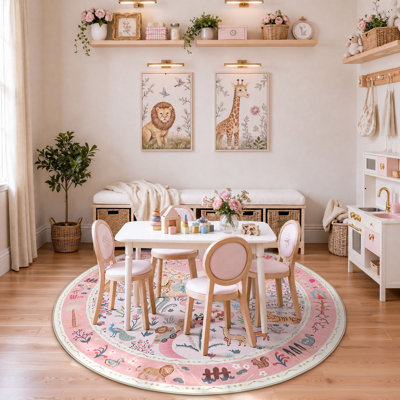 Tapis lavable à motif floral zoo, tapis doux et mignon pour chambre d'enfant, tapis d'intérieur antidérapant à poils courts avec imprimé animal
