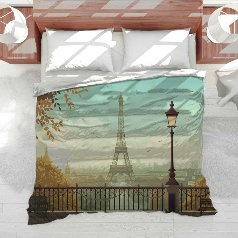 Eiffel Tower Landmark Microfiber Duvet Cover, Twin