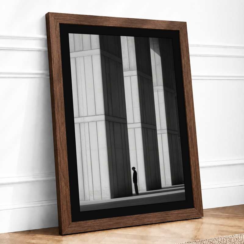 Figure Between Columns Industrial - Framed Print, A2 - 59.4 x 42.0 cm, Walnut