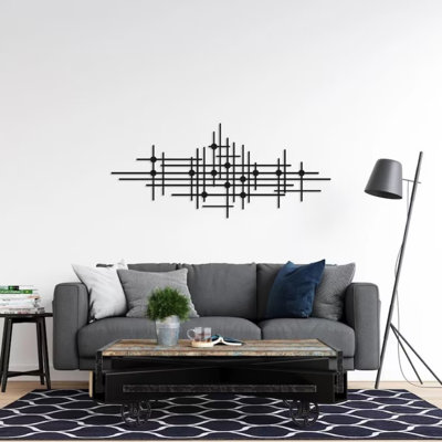  Art mural Mid-Century moderne en métal - sculpture géométrique, 60 x 25 cm / 23,6 x 9,8 po, noir