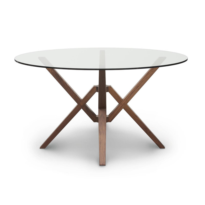 Table ronde en verre Exeter, H 30 po x l 48 po x p 48 po, Noyer naturel