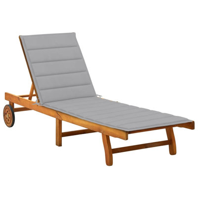 Sun Lounger Solid Acacia Wood Adjustable Footrests Outdoor Lounge Chair Ergonomic Relaxation
