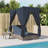  Double Sun Lounger With Roof And Curtains Gray Poly Rattan-854547006