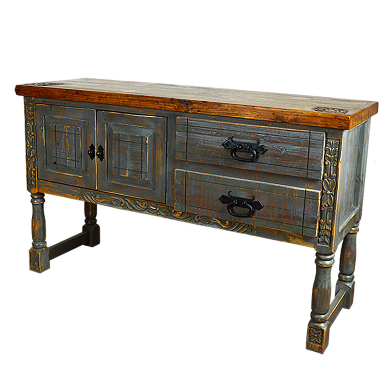 Distressed Grey Carved Wood Console