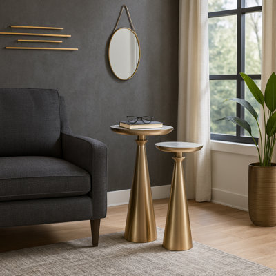 Sculptural Accent Side Tables With Pedestal Bases - Bedside Narrow End Tables Or Stylish Living Room End Tables - Set Of 2, 24", Gold