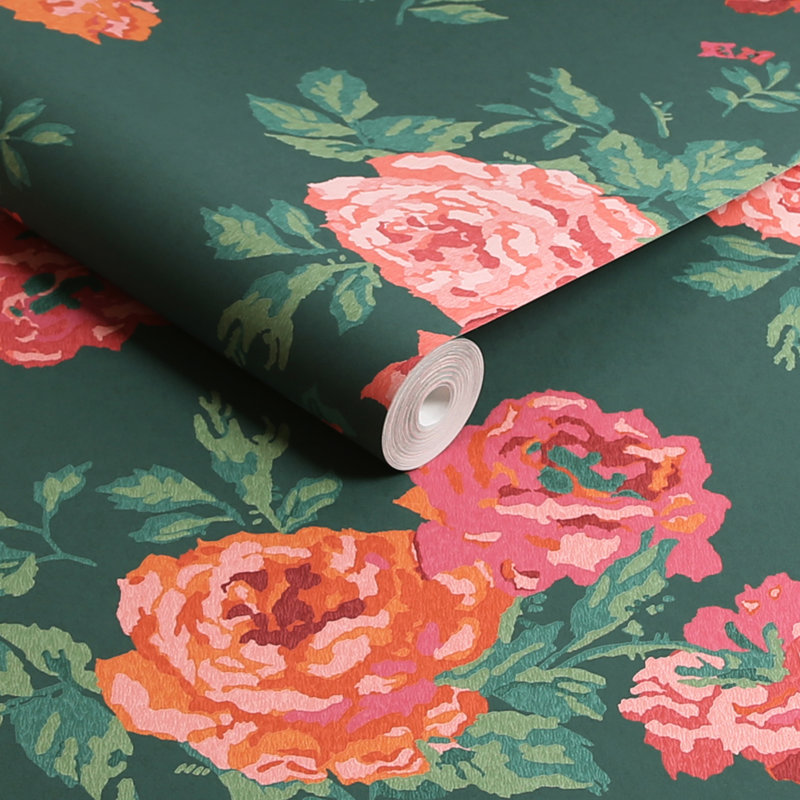 Cath Kidston Archive Rose Floral Wallpaper, Green