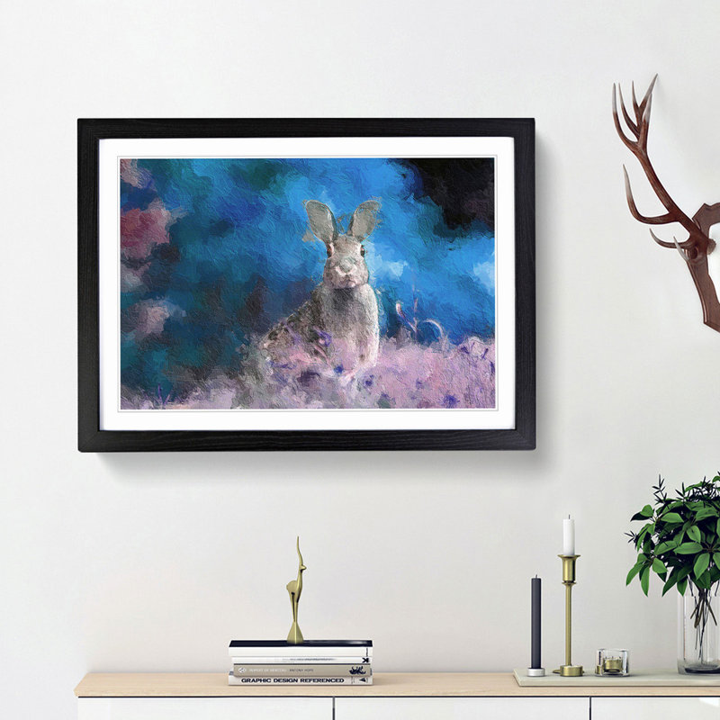 Curious Hare in Abstract - Framed Print, Black Framed, 48cm H x 65cm W x 2cm D