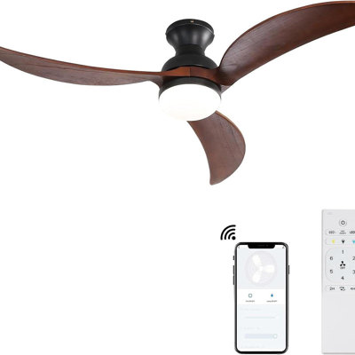 52 Inch Modern Ceiling Fan With 3 Color Dimmable Solid Wood  Blades Remote Control Reversible DC Motor For Bedroom