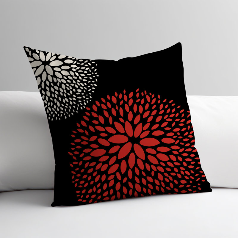 Housse et insert de coussin décoratif intérieur / extérieur Bavière, H 17 po x l 17 po, Rouge / noir / crème