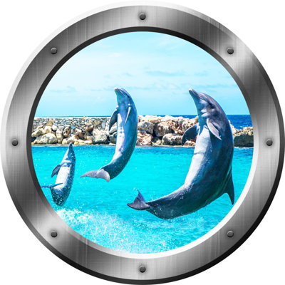 Décalcomanie murale hublot marsouin dauphins