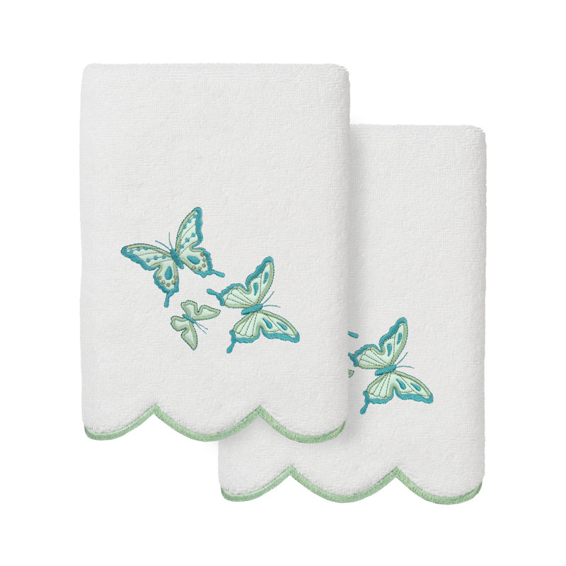  Ensemble de serviettes de bain 100% coton festonné 2 pièces Britney, Blanc/vert, Serviettes de bain ‑ emballage de deux