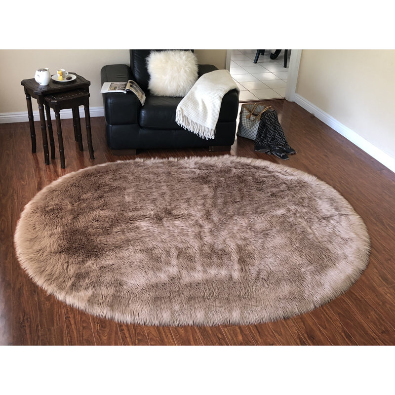 Whitbeck Performance Faux Sheepskin Washable Indoor Rug, Oval 9' x 12'