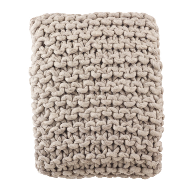 Fog Chunky Cable Knit Wool Throw Blanket, 50" x 60"