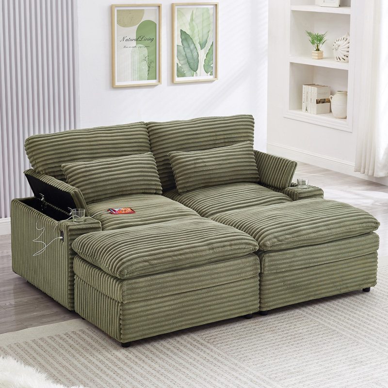 Canapé modulaire, Velours côtelé vert