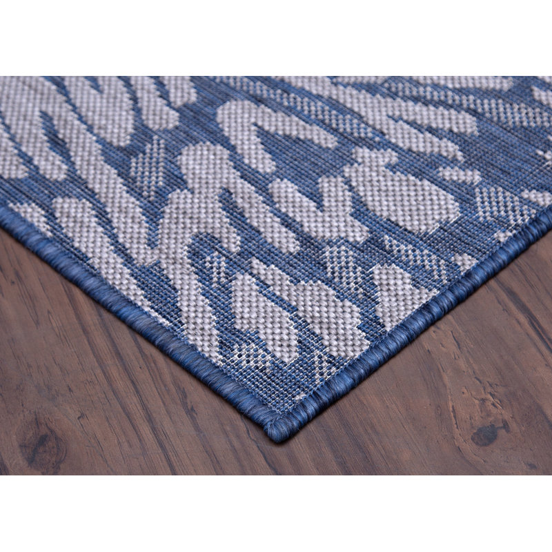 Tapis intérieur / extérieur abstrait bleu denim, Rectangle 5 pi 3 po x 7 pi 6 po