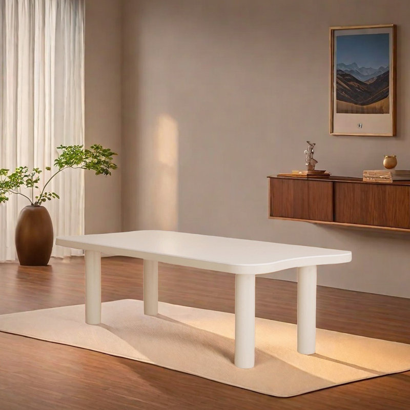 Creamy Style Simple Exquisite Rock Slab Table, White, 29.52"H x 86.61"L x 35.43"W