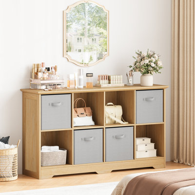 Decorative Storage 48"W 8-Cube Bookcase with 4 Foldable Fabric Bins