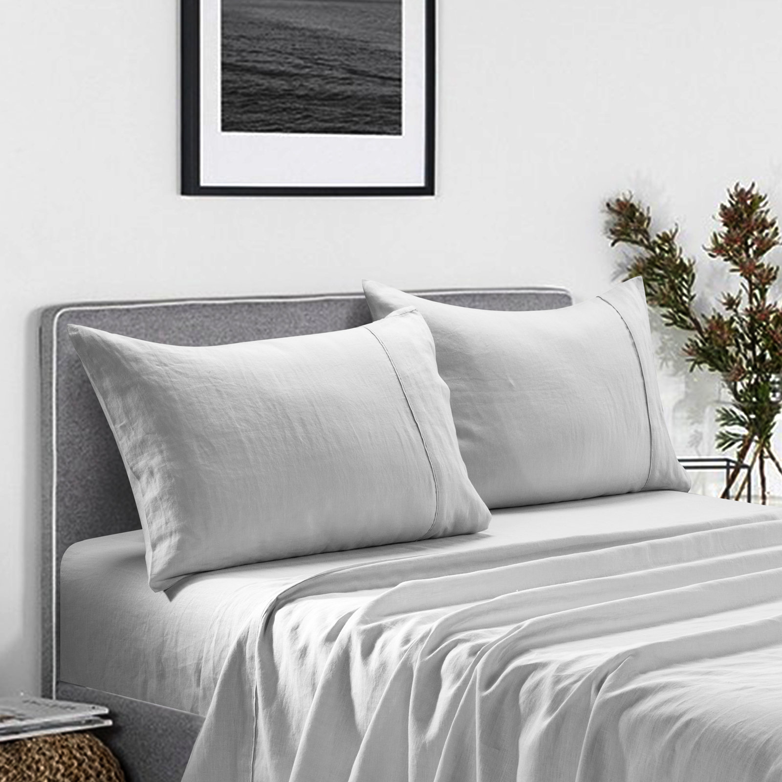 100% Linen - Set of 2, Silver Gray, Standard