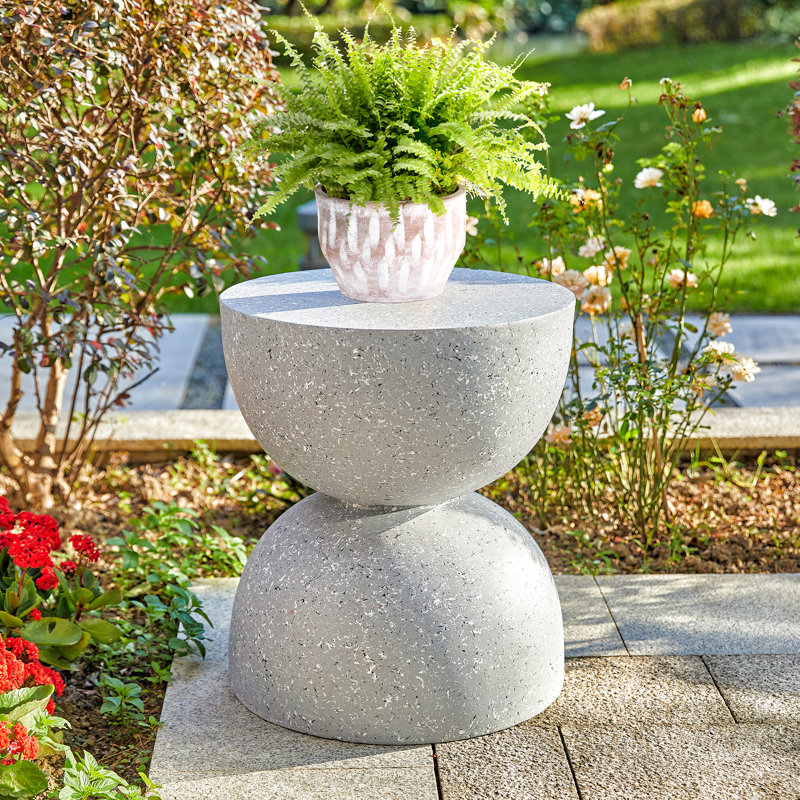 Gray Terrazzo MGO Indoor/Outdoor Accent Stool – Multifunctional Round Seat and Side Table with Water-Resistant Finish