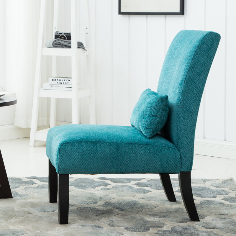 Fauteuil d'appoint sans accoudoirs avec coussin Pisano, Chenille bleu sarcelle