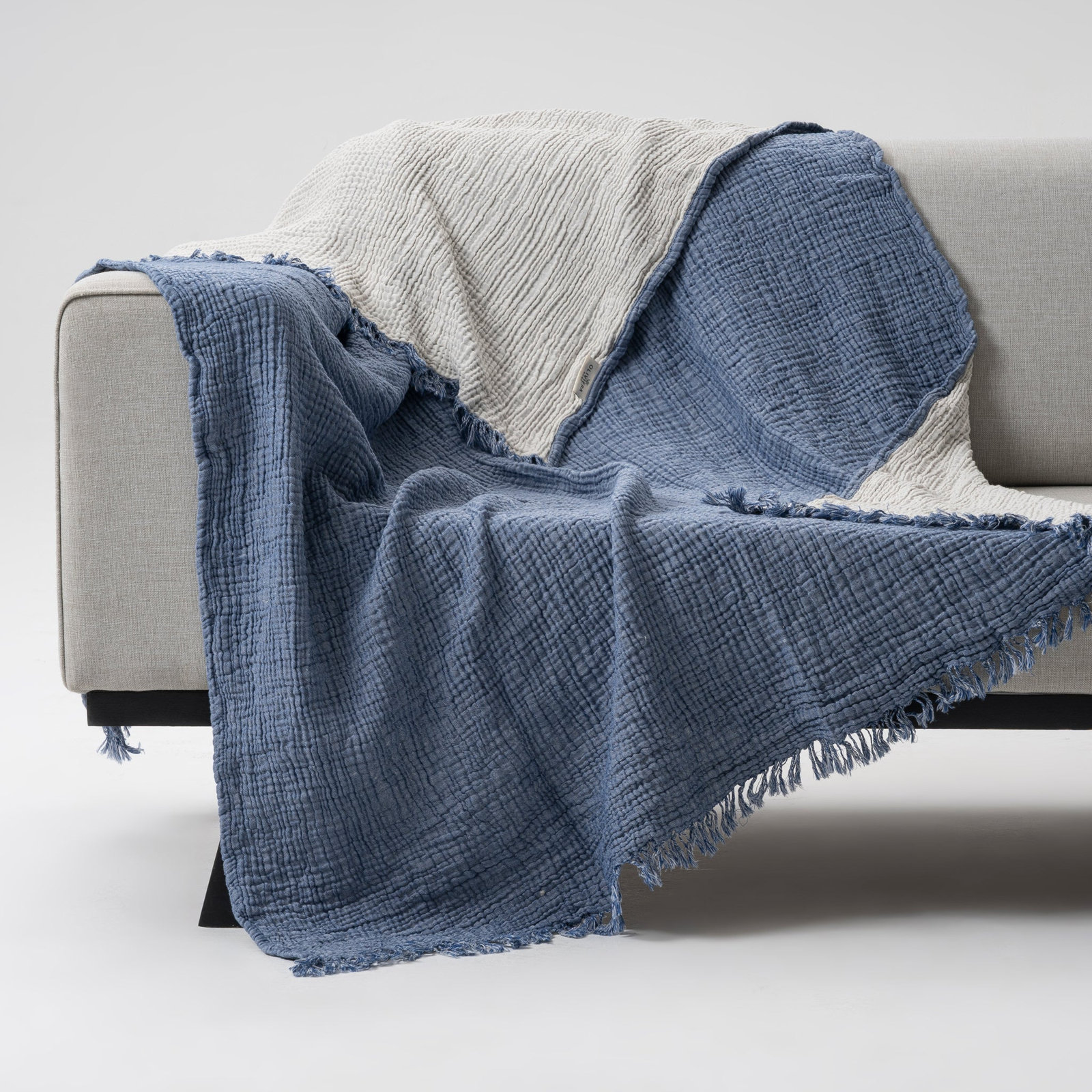 Cotton Gauze Throw Blanket, Denim Blue
