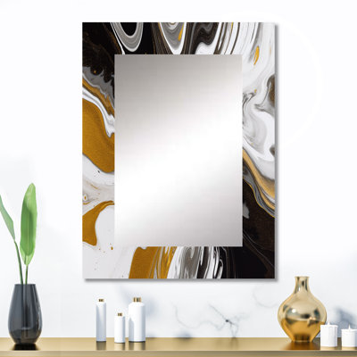 Or noir symphonie de marbre - miroir mural décoratif abstrait, miroir moderne, art imprimé en métal