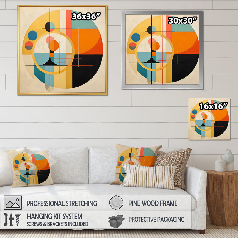 «Odyssey Midcentury Retro Abstract Geometrics», reproduction sur toile, Cadre simple argenté, H 30 po x l 30 po x P 1 po