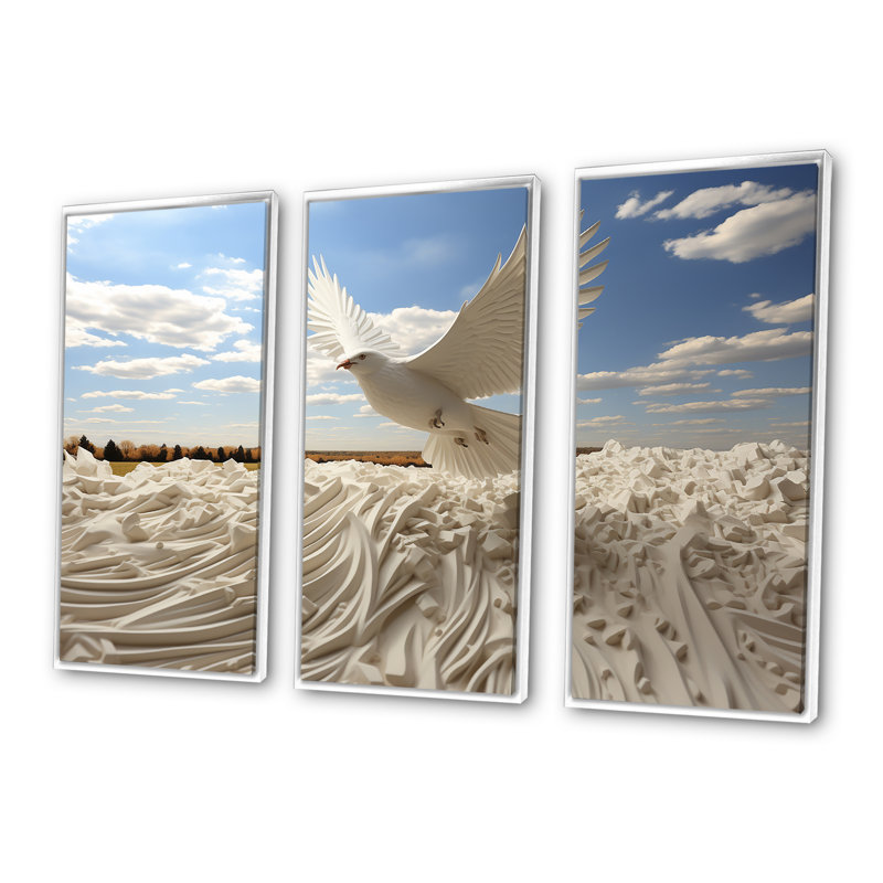 Take Off White Dove Harmony - Art mural colombe, H 28 po x l 36 po, Cadre flottant blanc